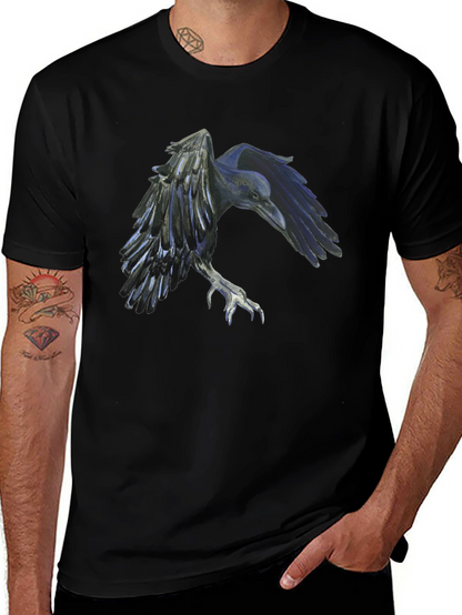 Raven Graphic Tee - Black Cotton Short Sleeve