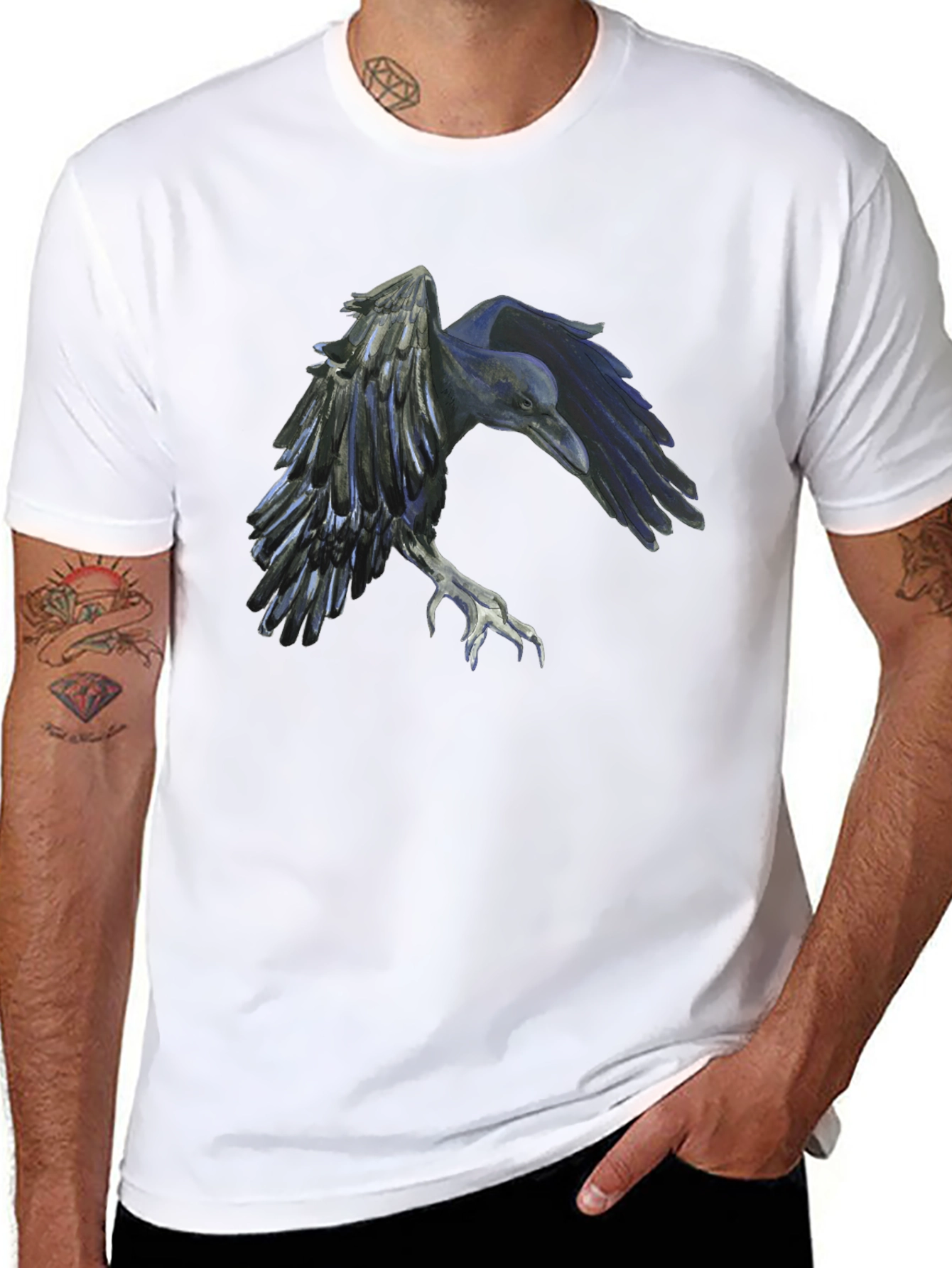 Raven Graphic Tee - Black Cotton Short Sleeve