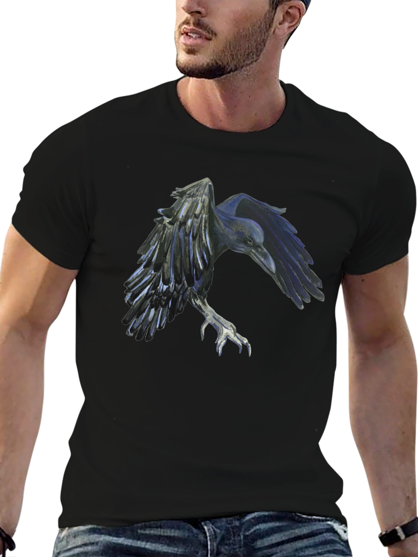Raven Graphic Tee - Black Cotton Short Sleeve