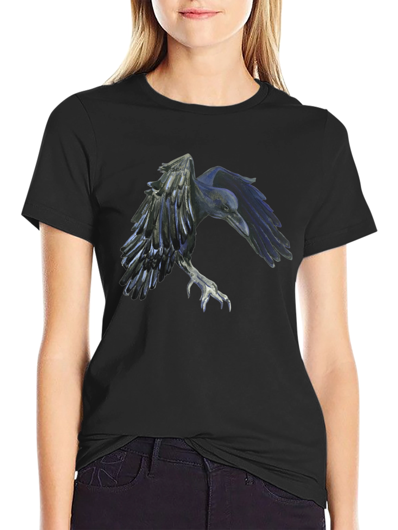 Raven Graphic Tee - Black Cotton Short Sleeve