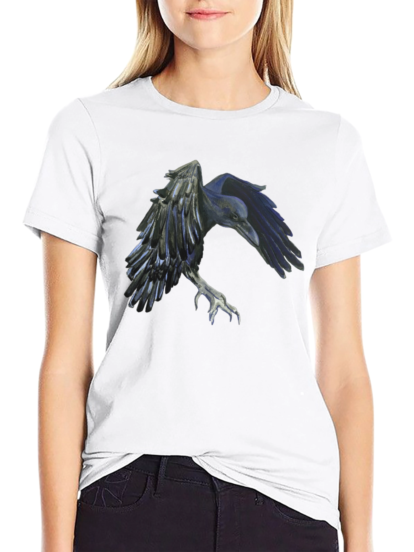 Raven Graphic Tee - Black Cotton Short Sleeve