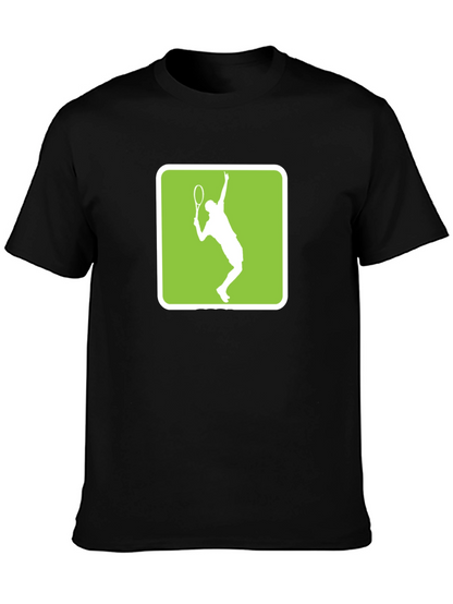 Tennis Player Graphic Tee - Black Cotton