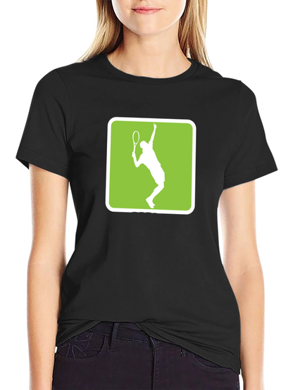 Tennis Player Graphic Tee - Black Cotton