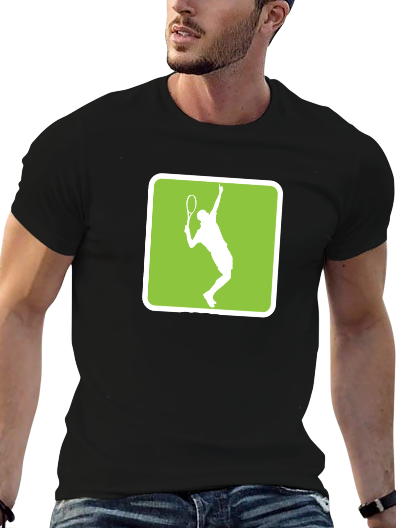 Tennis Player Graphic Tee - Black Cotton