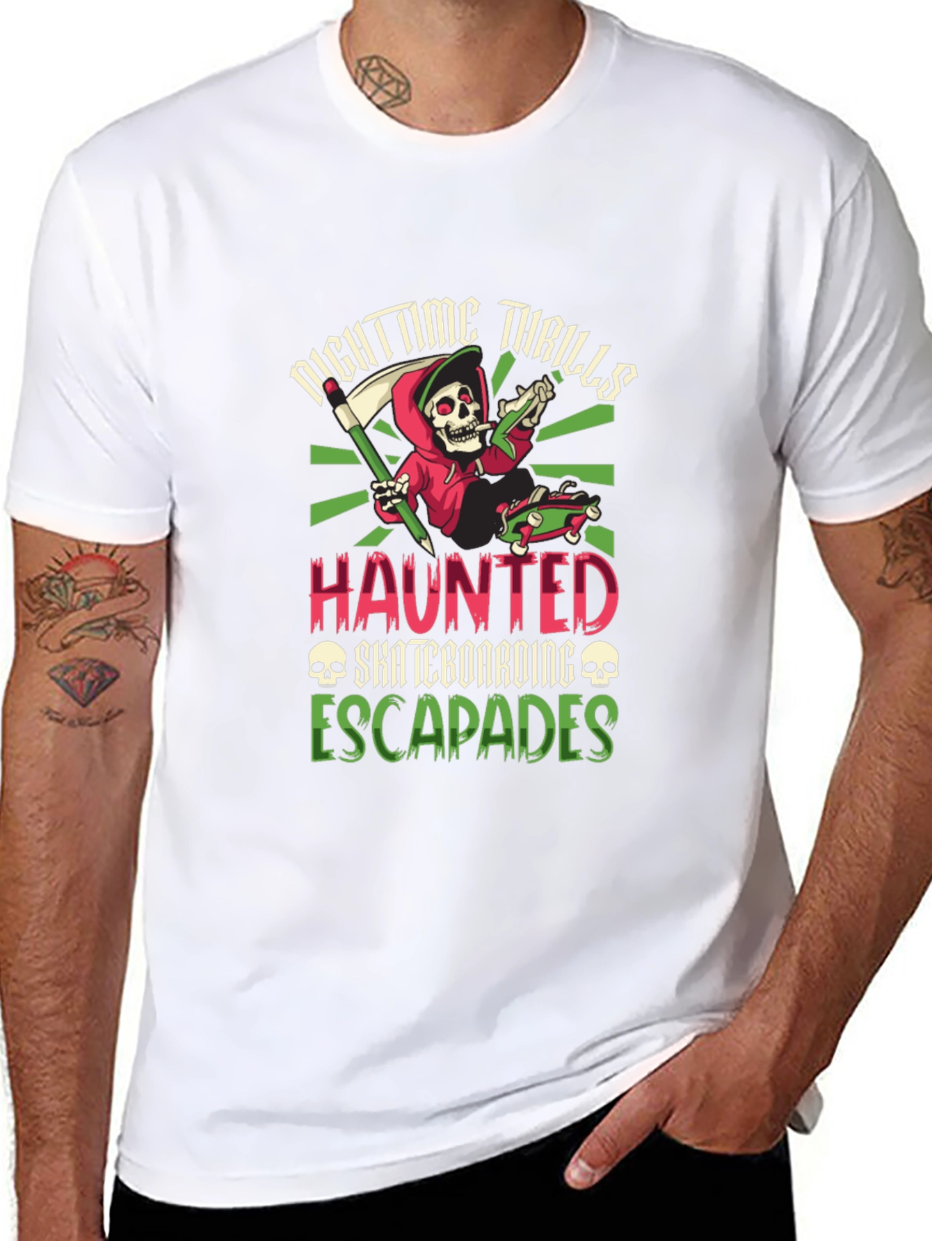 Nighttime Thrills Haunted Skateboarding Escapades T-Shirt