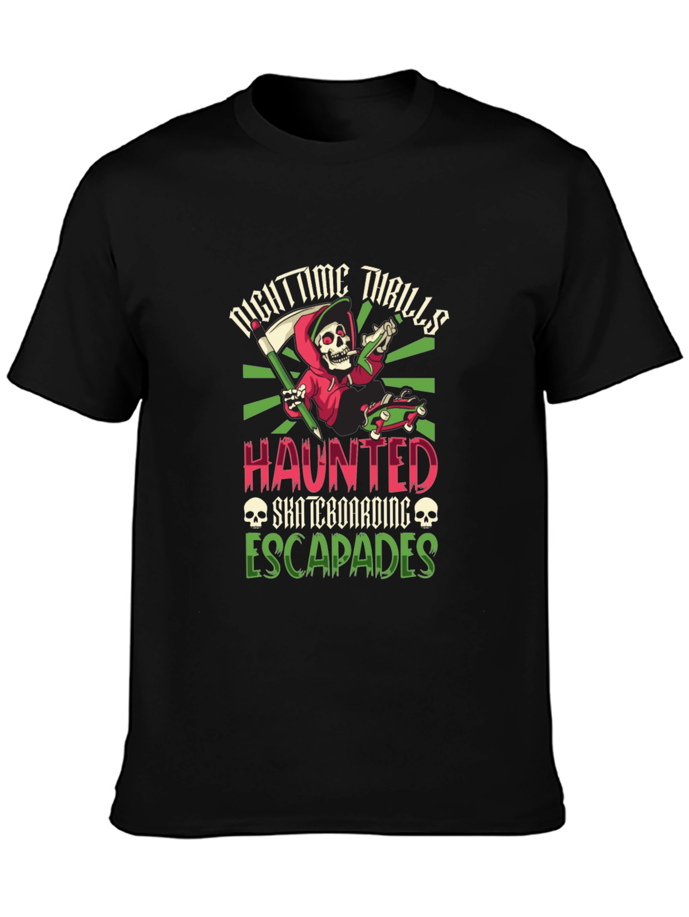 Nighttime Thrills Haunted Skateboarding Escapades T-Shirt