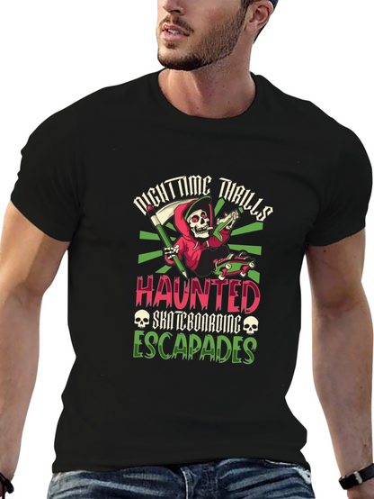 Nighttime Thrills Haunted Skateboarding Escapades T-Shirt