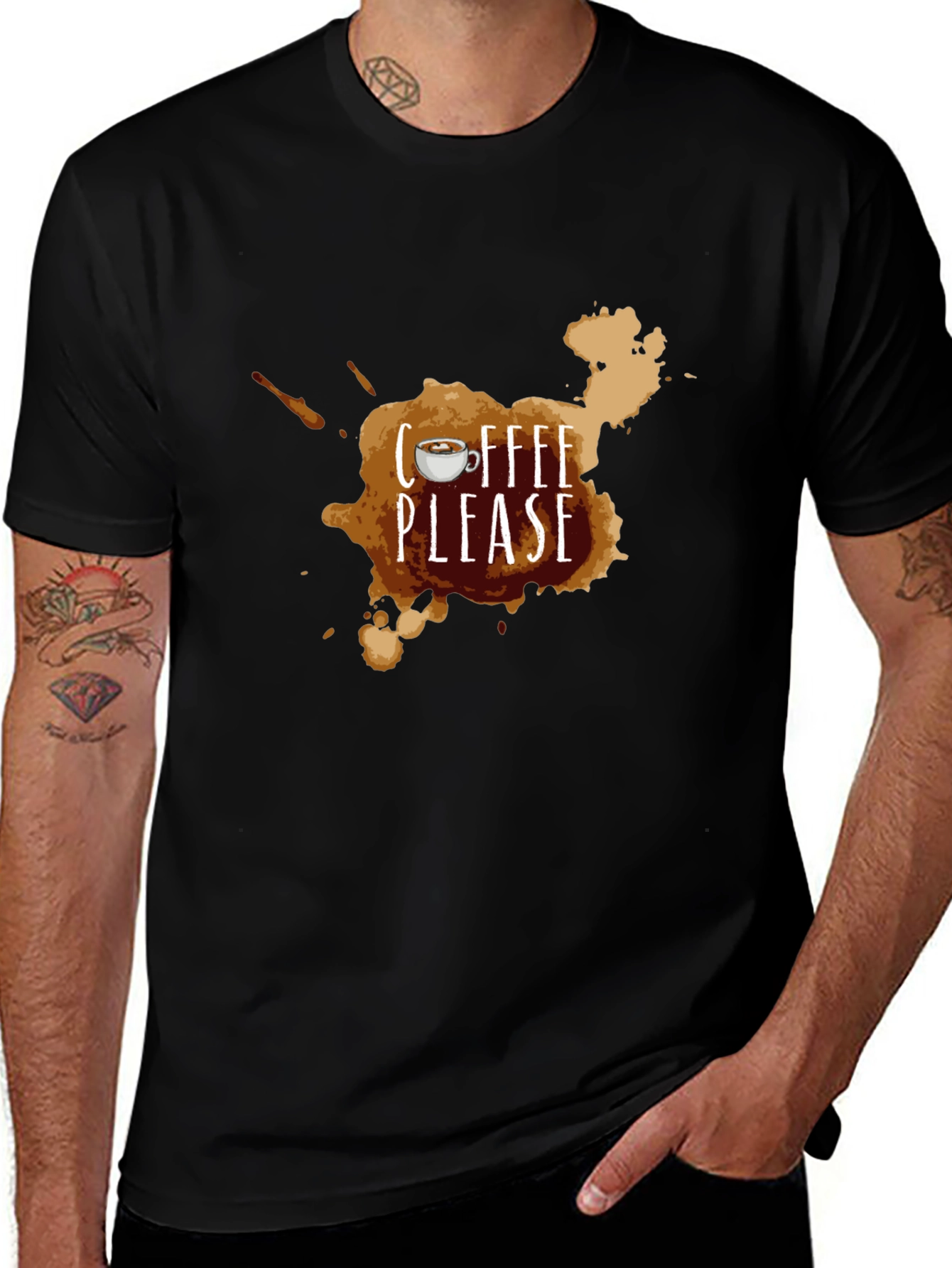 Coffee Please Graphic T-Shirt - Black Casual Tee