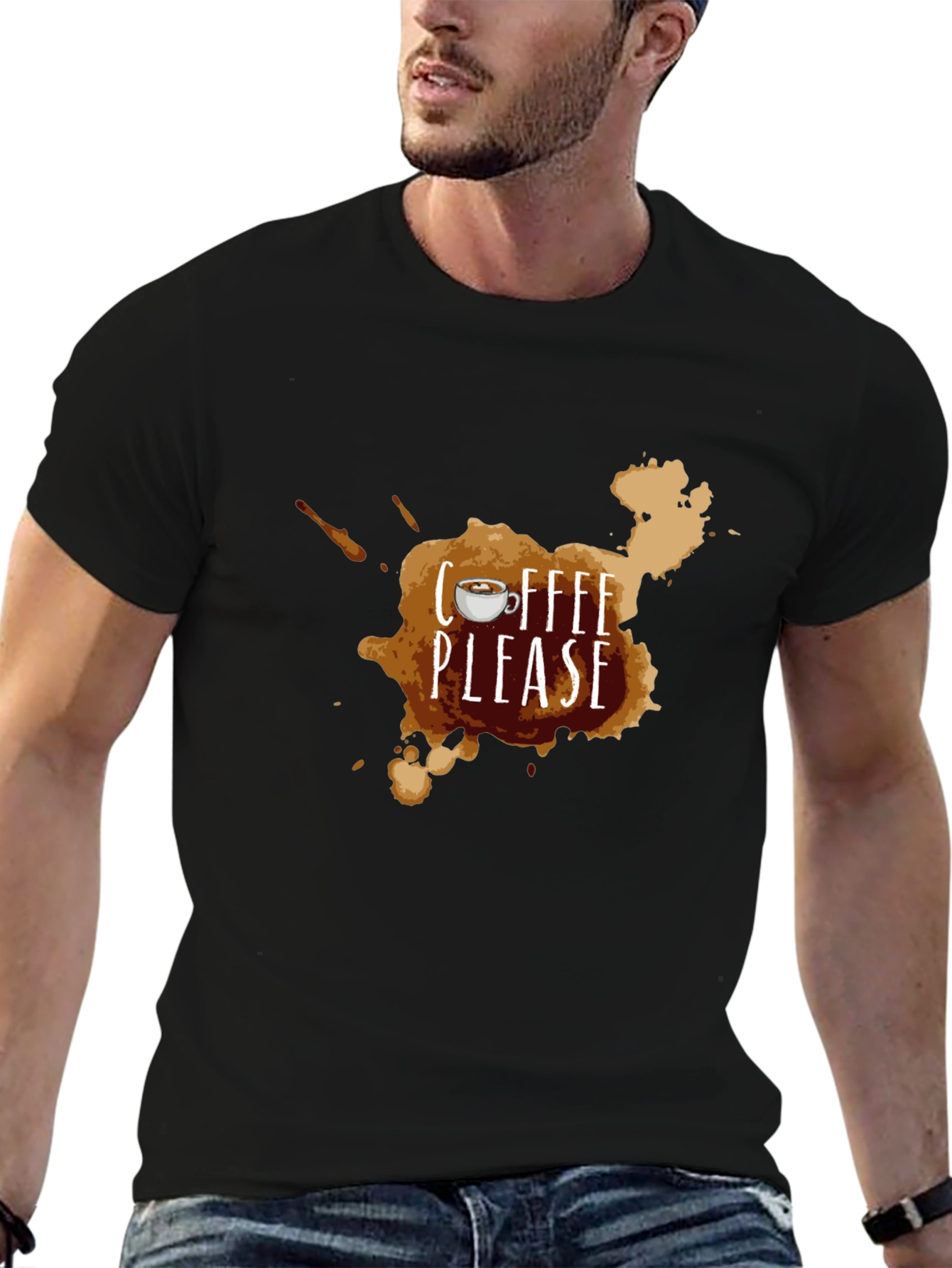 Coffee Please Graphic T-Shirt - Black Casual Tee