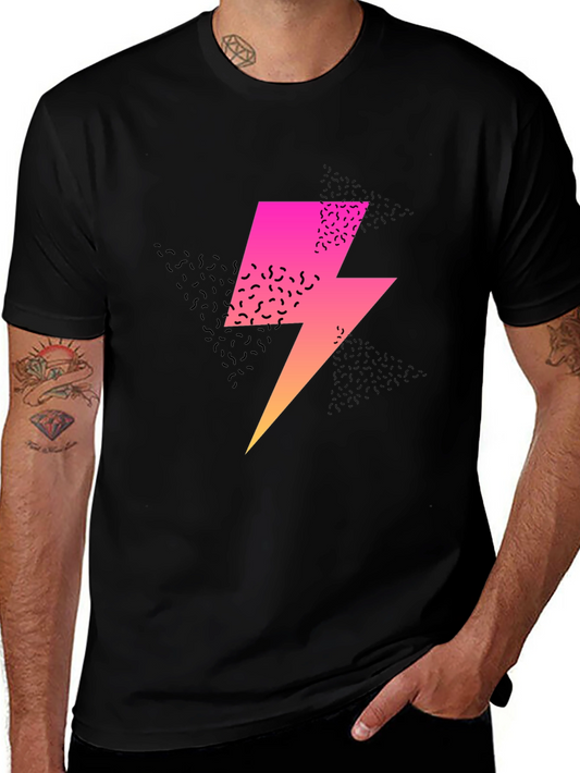 Retro Lightning Bolt Graphic Tee - Black
