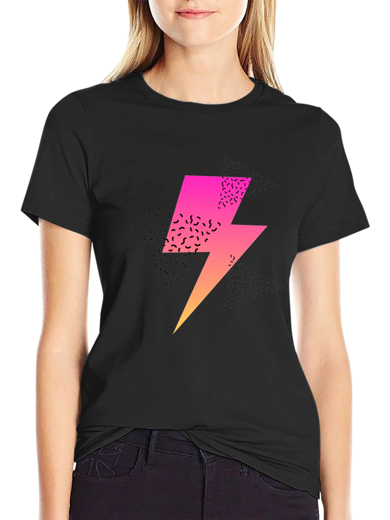 Retro Lightning Bolt Graphic Tee - Black
