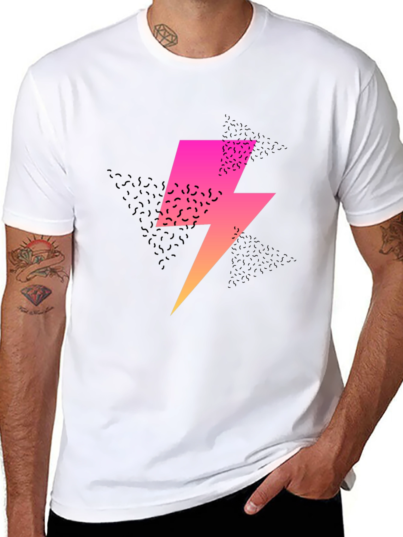 Retro Lightning Bolt Graphic Tee - Black