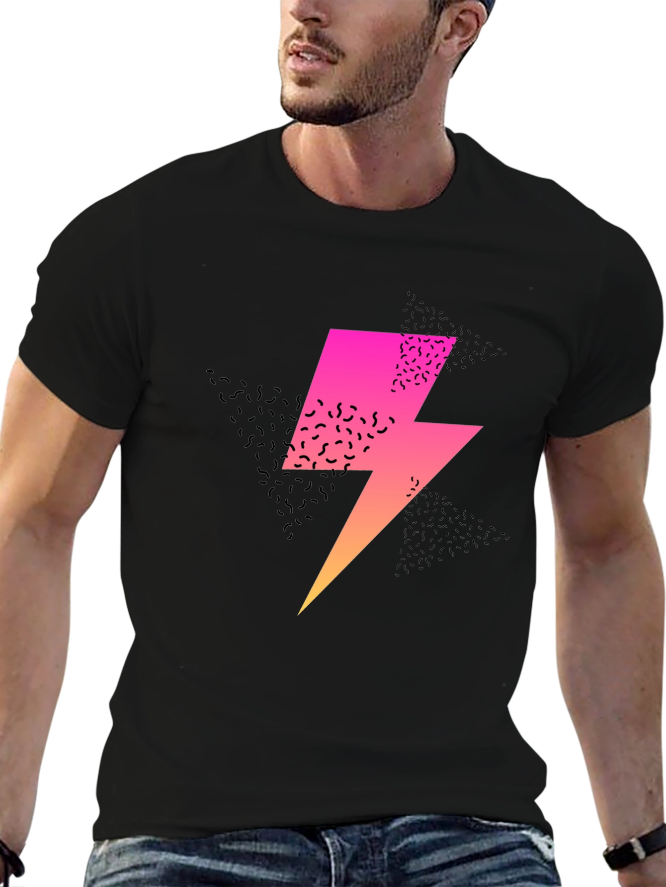 Retro Lightning Bolt Graphic Tee - Black