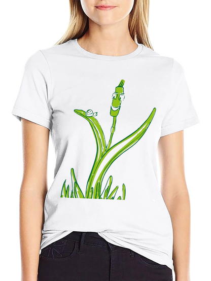 Unique Green Plant Graphic Tee - Black Cotton Blend