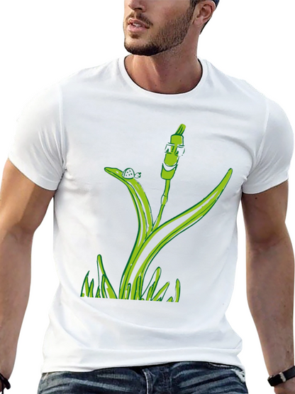 Unique Green Plant Graphic Tee - Black Cotton Blend