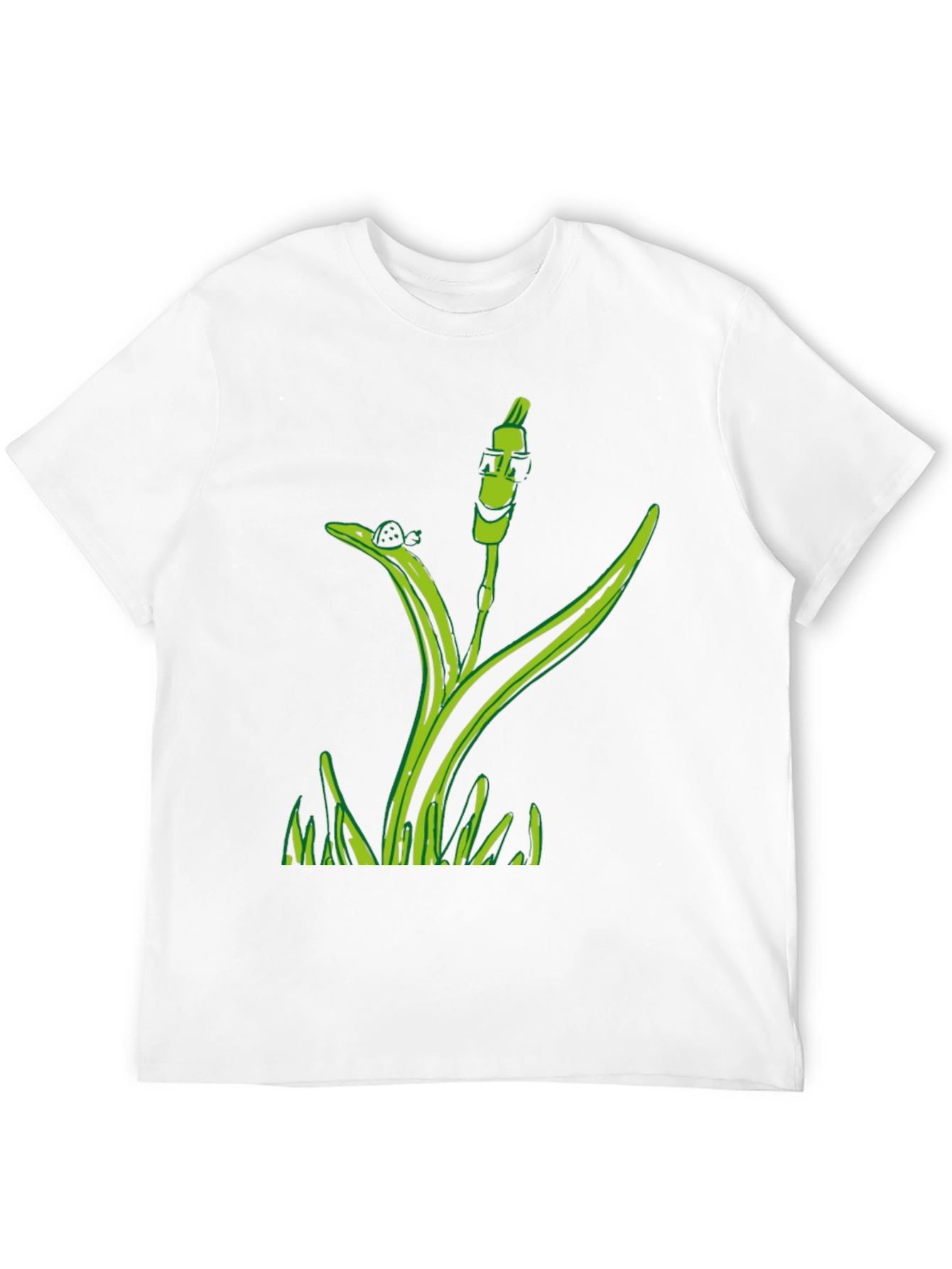 Unique Green Plant Graphic Tee - Black Cotton Blend