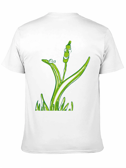 Unique Green Plant Graphic Tee - Black Cotton Blend