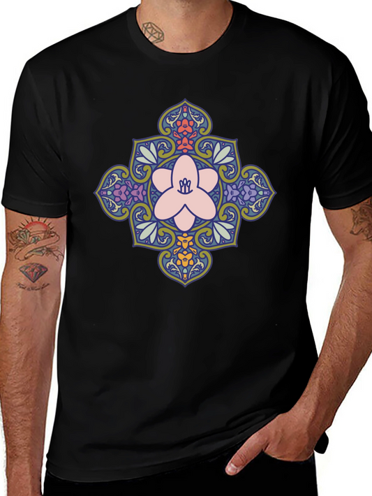 Floral Mandala Print Black T-Shirt