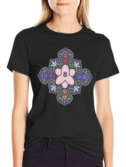 Floral Mandala Print Black T-Shirt