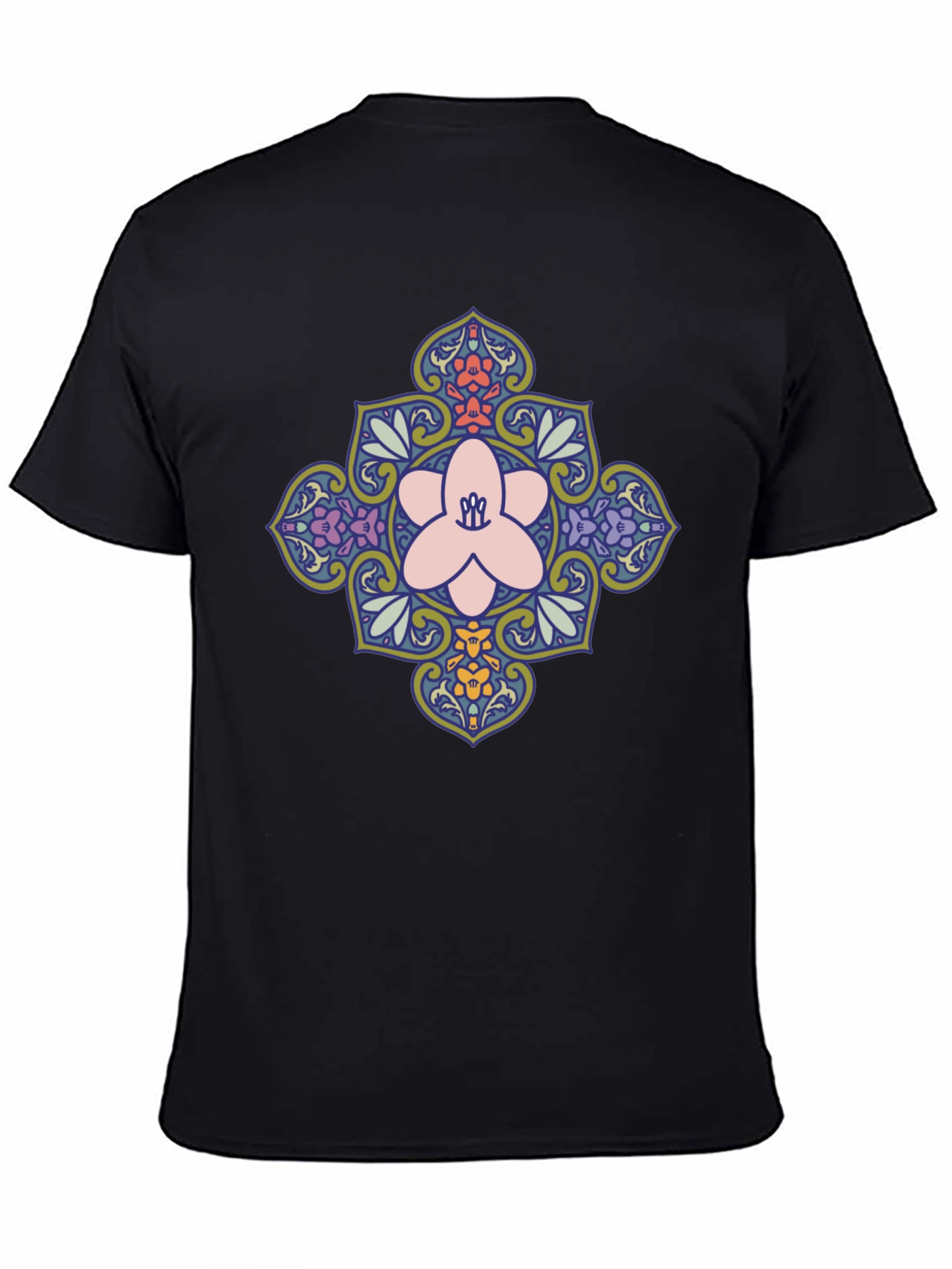 Floral Mandala Print Black T-Shirt