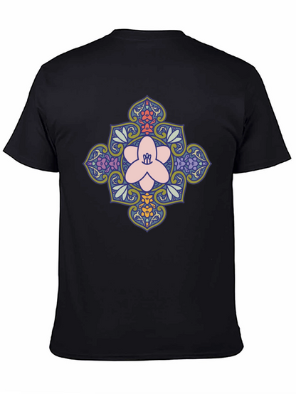 Floral Mandala Print Black T-Shirt