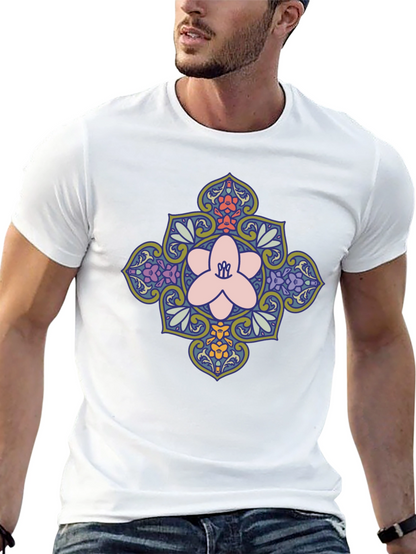 Floral Mandala Print Black T-Shirt