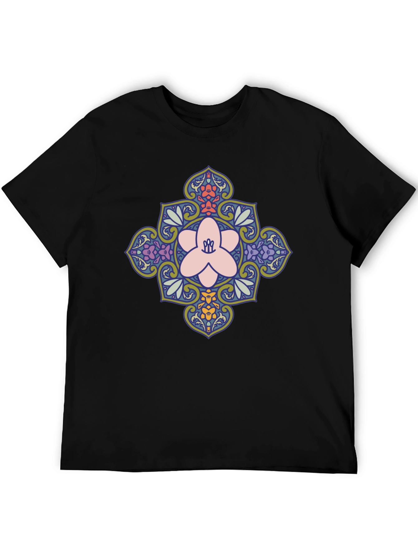 Floral Mandala Print Black T-Shirt