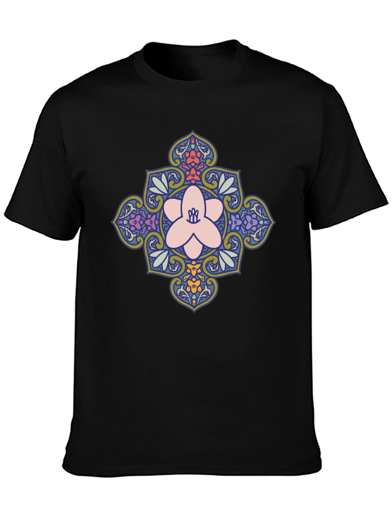 Floral Mandala Print Black T-Shirt