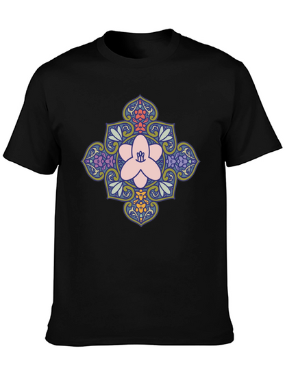 Floral Mandala Print Black T-Shirt