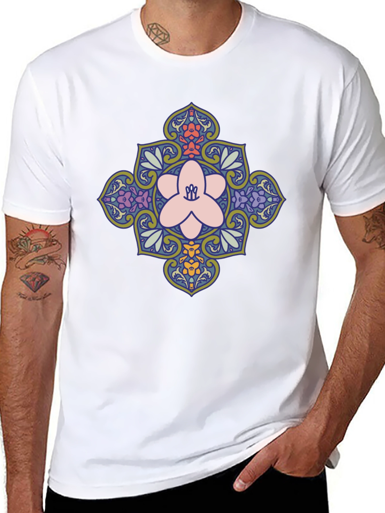 Floral Mandala Print Black T-Shirt