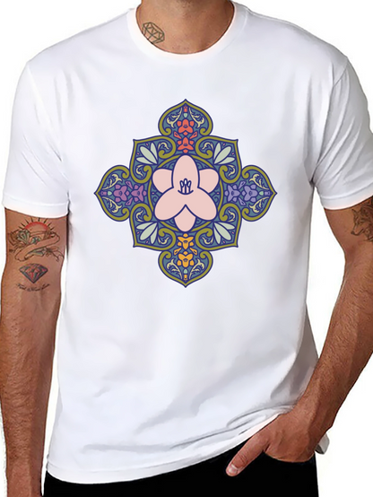 Floral Mandala Print Black T-Shirt