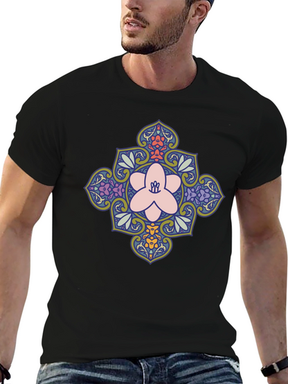 Floral Mandala Print Black T-Shirt