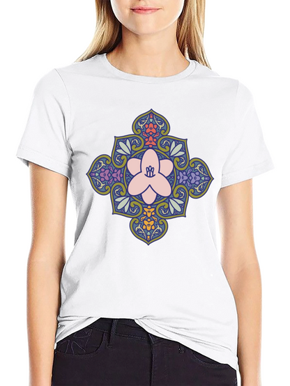 Floral Mandala Print Black T-Shirt