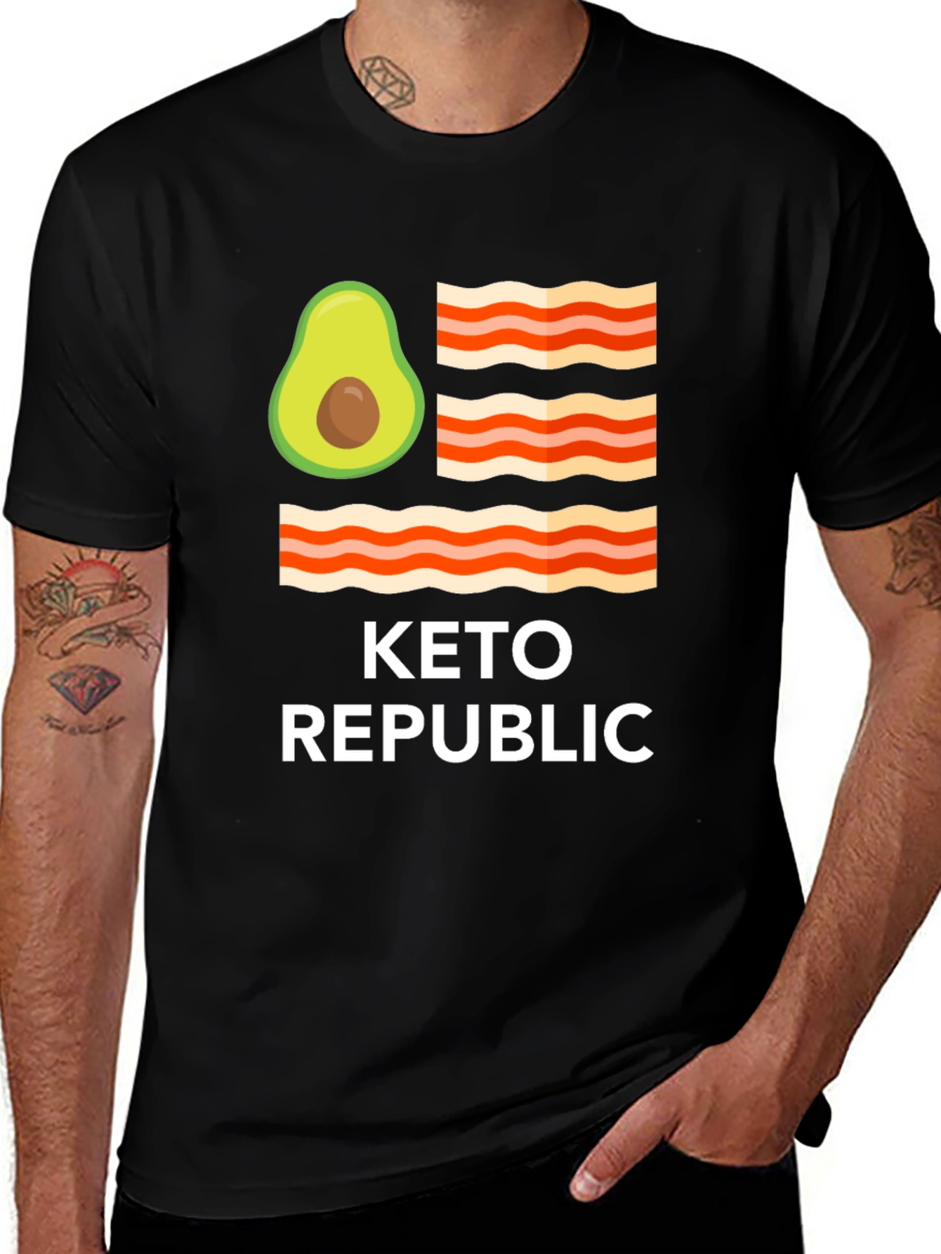 Keto Republic Graphic Tee - Avocado Bacon Flag T-Shirt