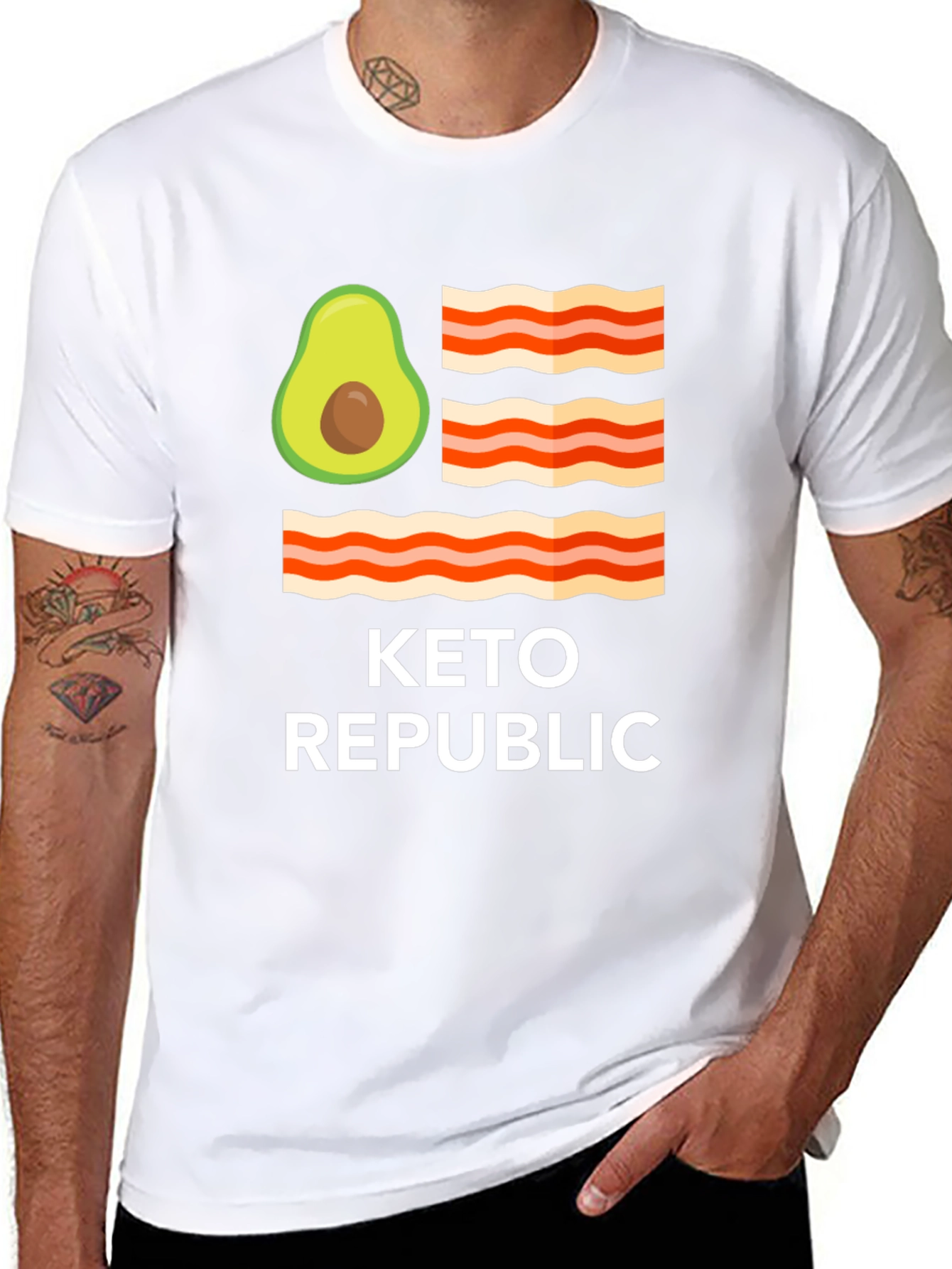 Keto Republic Graphic Tee - Avocado Bacon Flag T-Shirt
