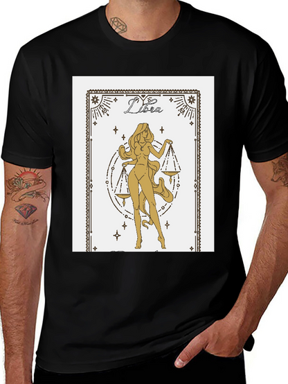 Libra Zodiac Graphic Tee - Black Cotton Blend Shirt