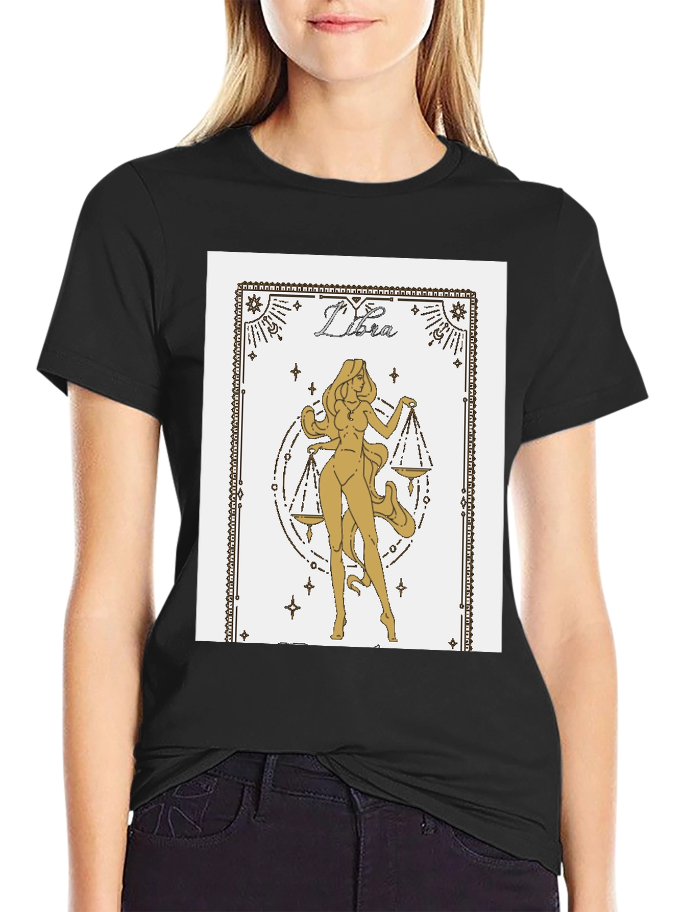 Libra Zodiac Graphic Tee - Black Cotton Blend Shirt