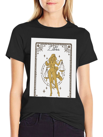 Libra Zodiac Graphic Tee - Black Cotton Blend Shirt