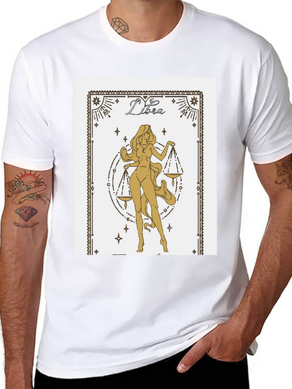 Libra Zodiac Graphic Tee - Black Cotton Blend Shirt