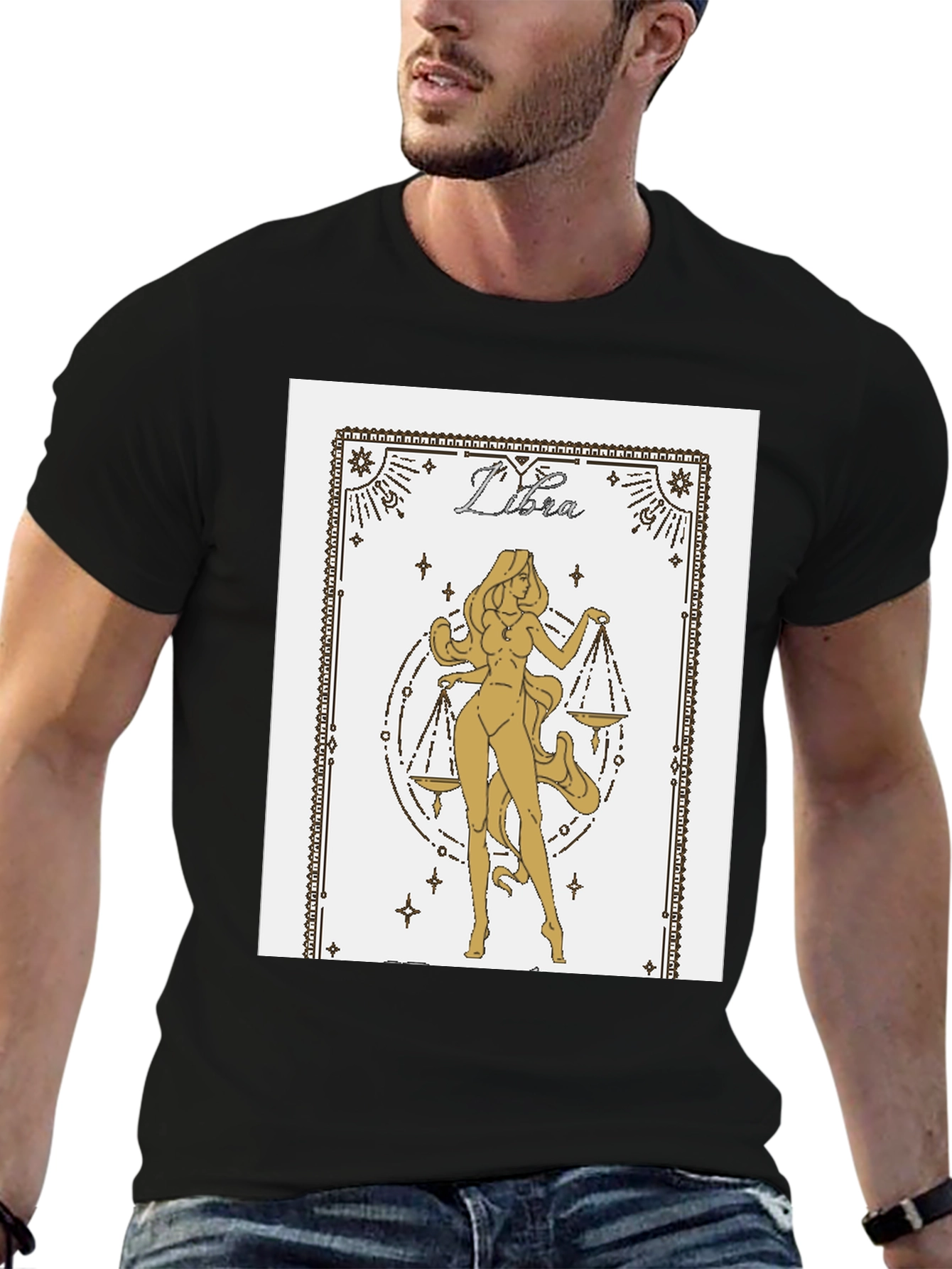 Libra Zodiac Graphic Tee - Black Cotton Blend Shirt