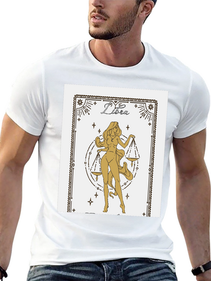 Libra Zodiac Graphic Tee - Black Cotton Blend Shirt