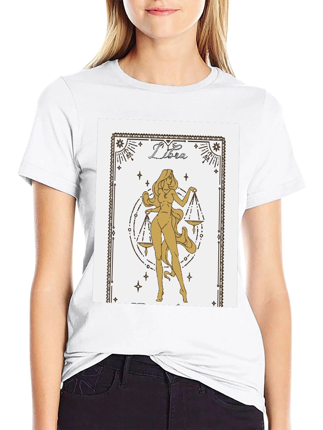 Libra Zodiac Graphic Tee - Black Cotton Blend Shirt