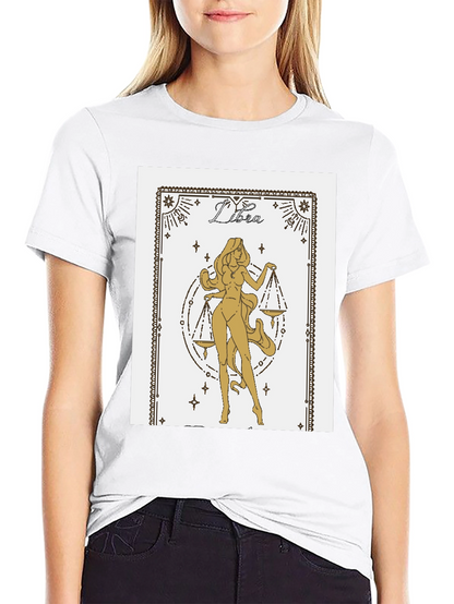Libra Zodiac Graphic Tee - Black Cotton Blend Shirt