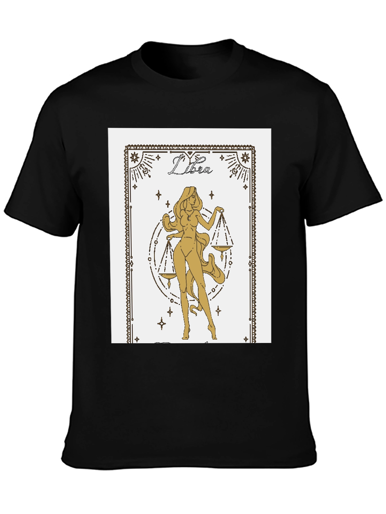 Libra Zodiac Graphic Tee - Black Cotton Blend Shirt