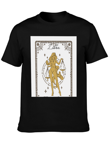 Libra Zodiac Graphic Tee - Black Cotton Blend Shirt
