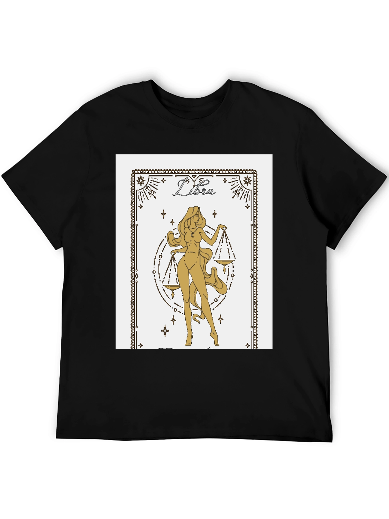 Libra Zodiac Graphic Tee - Black Cotton Blend Shirt