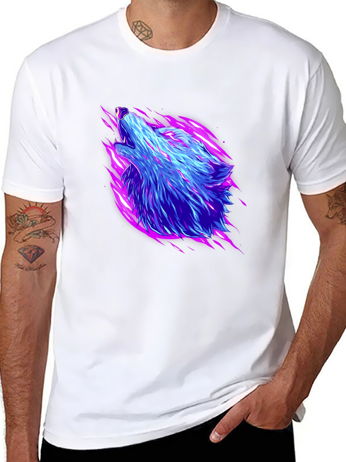 Neon Wolf Graphic Black T-Shirt