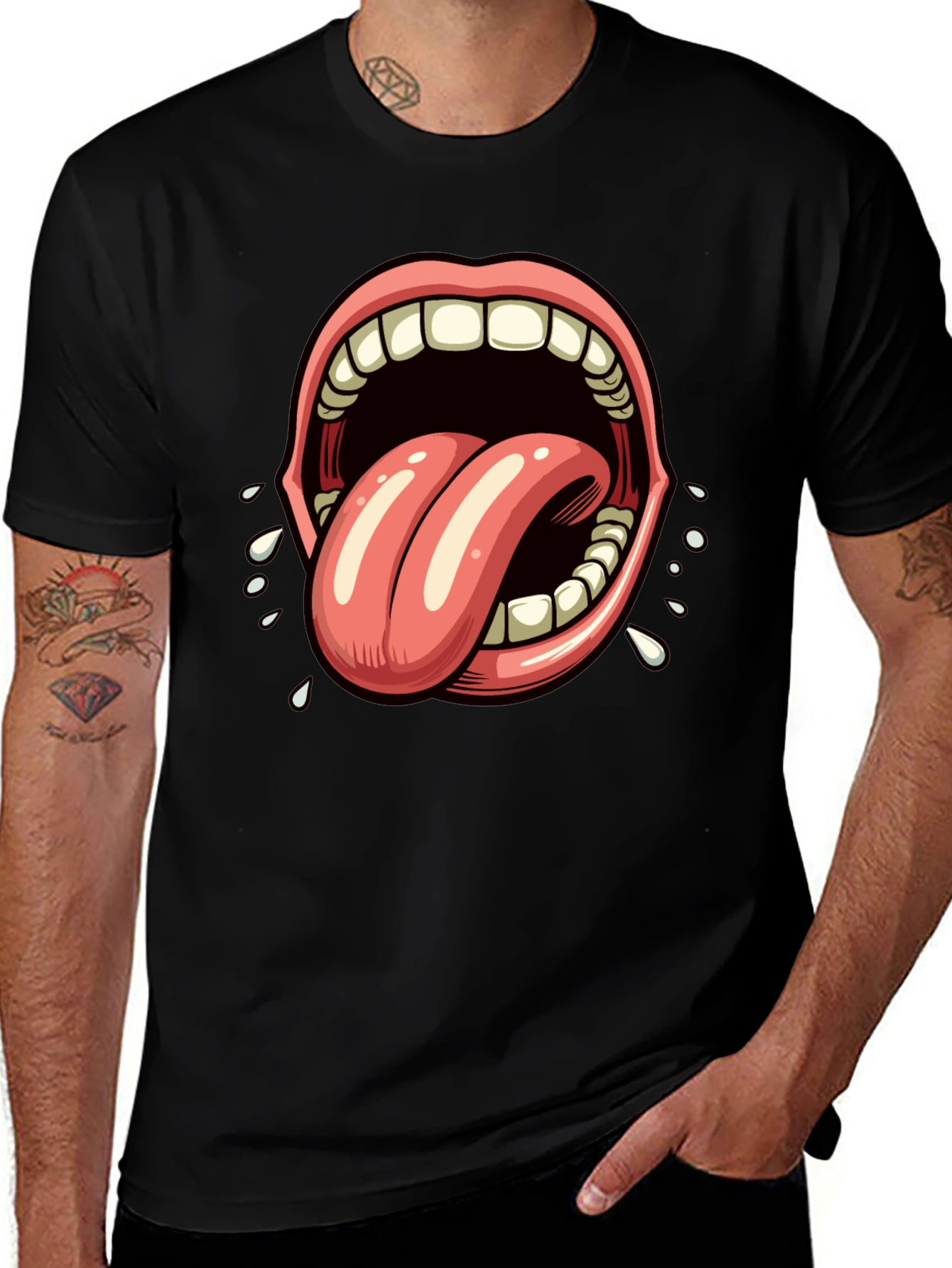 Open Mouth Tongue Out Graphic Tee