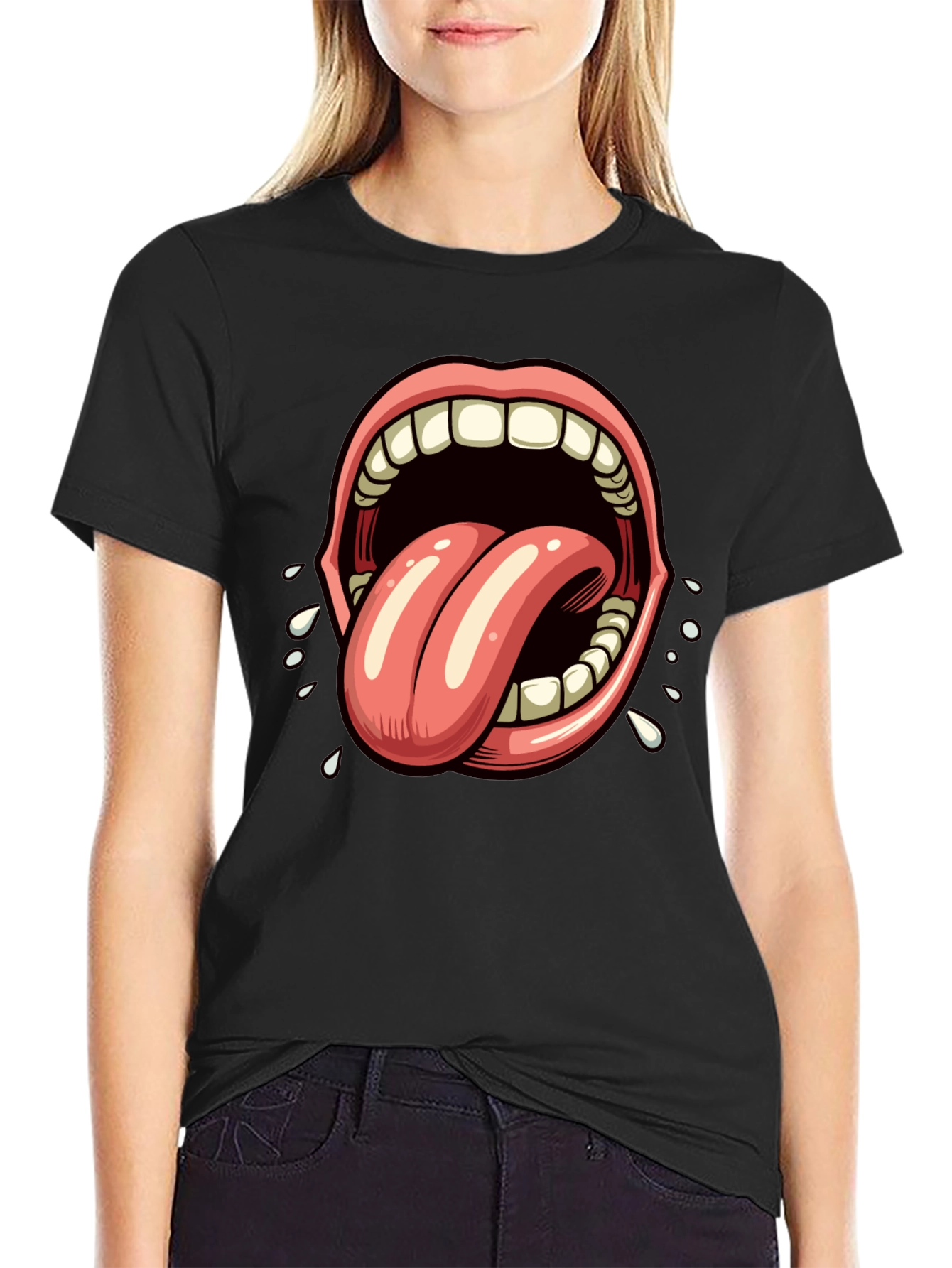 Open Mouth Tongue Out Graphic Tee