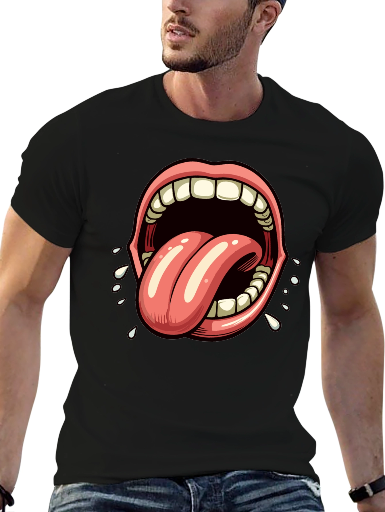 Open Mouth Tongue Out Graphic Tee